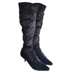 Donald J Pilner Sz 8M Boots Pointy Toe Luca Stretch Black‎ Velvet Cheetah Print